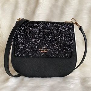 Kate Spade Cameron Street Glitter Small Byrdie Handbag in Black and White